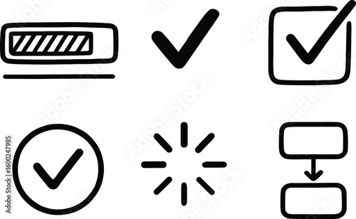 hand drawn cute out doodle style isolated completion status bar completion tick mark completion checksum validator completion event hook completion progress spinner completion finalizer