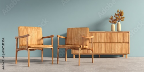 Light wood furniture in a modern room.