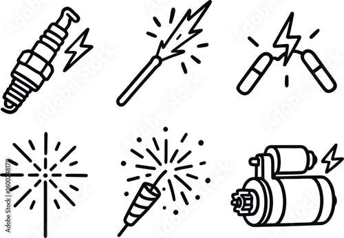 hand drawn cute out doodle style isolated spark ignition coil spark plasma jet spark electric arc spark firework core spark particle emitter spark starter motor