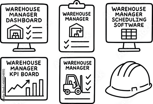 hand drawn cute out doodle style isolated warehouse manager dashboard warehouse manager clipboard warehouse manager scheduling software warehouse manager KPI board warehouse manager