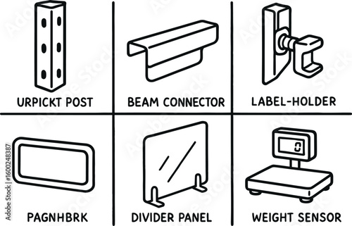 hand drawn cute out doodle style isolated shelf system upright post shelf system beam connector shelf system bracket clamp shelf system label holder shelf system divider panel shelf system