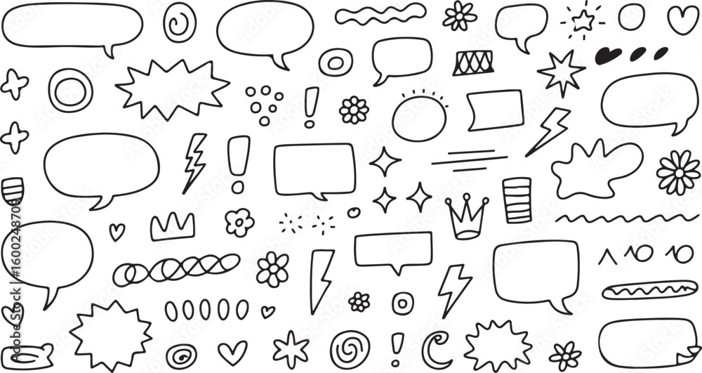 Fototapeta premium Hand Drawn Doodle Elements Set Vector Illustration with Speech Bubbles