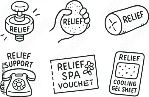hand drawn cute out doodle style isolated relief valve release knob relief stress ball toy relief counterstrain bolster relief support hot phone relief spa treatment voucher relief cooling