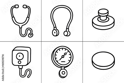 hand drawn cute out doodle style isolated stethoscope sound amplifier stethoscope headband attachment stethoscope acoustic filter stethoscope recording module stethoscope calibration gauge