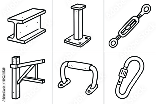 hand drawn cute out doodle style isolated support beam stctural girder support pillar anchor bolt support cable tensioner support scaffold bracket support handle grip support harness clip