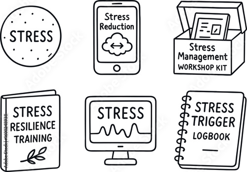 hand drawn cute out doodle style isolated stress relief squeeze ball stress uction breathing stress management workshop kit stress resilience training manual stress biofeedback display