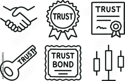 hand drawn cute out doodle style isolated tst handshake icon tst seal stamp tst authenticity certificate tst encryption key tst bond certificate tst candlestick symbol