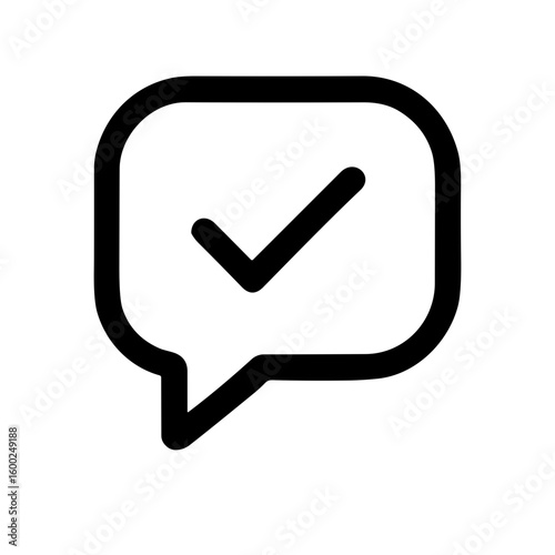 Black Lineart Check Mark Inside Speech Bubble Notification Icon Element