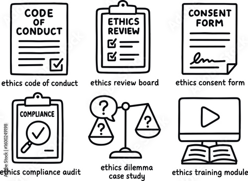 hand drawn cute out doodle style isolated ethics code conduct ethics review board ethics consent form ethics compliance audit ethics dilemma case study ethics training module