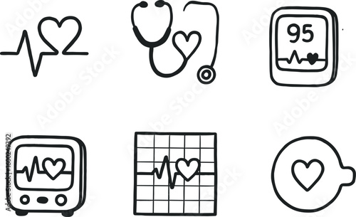 hand drawn cute out doodle style isolated heartbeat ECG waveform heartbeat stethoscope trace heartbeat pulse oimeter reading heartbeat monitor alarm heartbeat rhythm graph heartbeat sensor