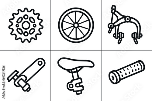 hand drawn cute out doodle style isolated bicycle chain sprocket gear bicycle wheel rim ring bicycle brake caliper unit bicycle pedal crank arm bicycle saddle clamp bolt bicycle handlebar