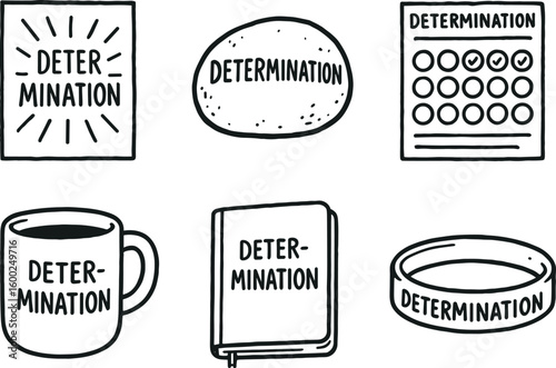 hand drawn cute out doodle style isolated determination poster print determination mantra stone determination goal tracker determination motivational mug determination journal determination