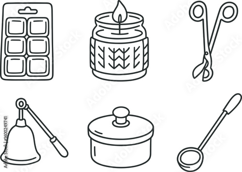 hand drawn cute out doodle style isolated candle wa melt pack candle jar cozy cover candle wick trimmer candle snuffer tool candle lid stopper candle dipper spoon