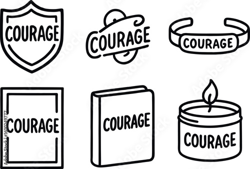 hand drawn cute out doodle style isolated courage emblem patch courage lapel pin courage mantra bracelet courage poster print courage notebook journal courage candle tin