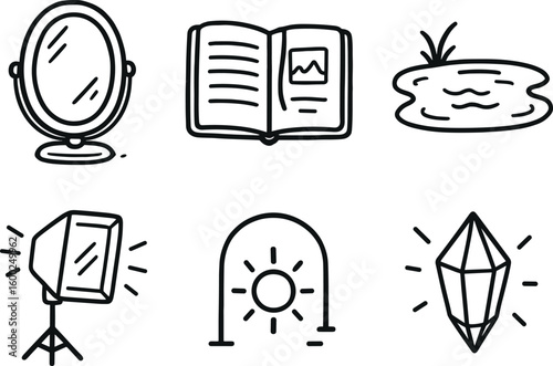 hand drawn cute out doodle style isolated reflection mirror frame reflection journal notebook reflection pond surface reflection ing kit reflection wall decal reflection crystal prism