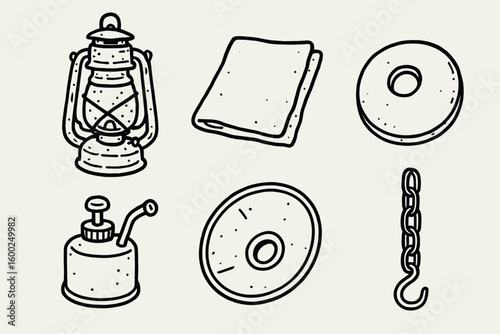 hand drawn cute out doodle style isolated sty lantern restoration kit sty lantern cleaning cloth sty lantern base plate sty lantern fuel pump sty lantern reflector sty lantern hanging chain