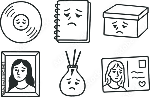 hand drawn cute out doodle style isolated longing melody vinyl record longing journal notebook longing keepsake bo longing gaze painting longing fragrance diffuser longing love postcard