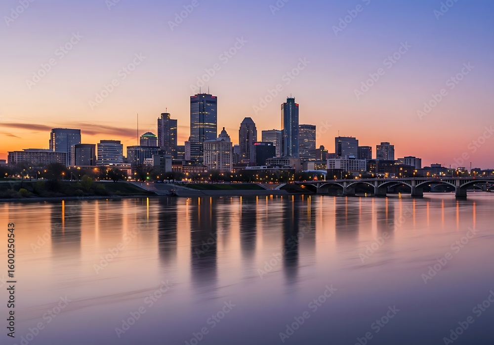 Fototapeta premium Saint Paul, Minnesota Skyline at Sunset – Reflections on the Mississippi River