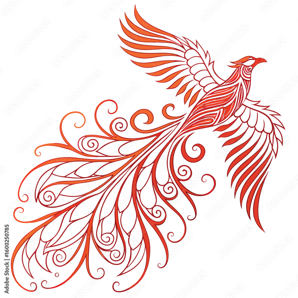 Fototapeta premium Rooster with fiery feathers in tribal vector art design