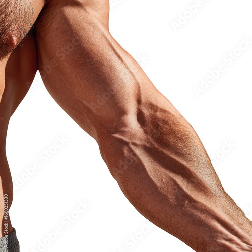 Closeup of a muscular mans arm showing prominent veins isolated on transparent background
