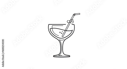 Elegant Line Art Cocktail in a Coupe Glass with a Decorative Knotted Straw