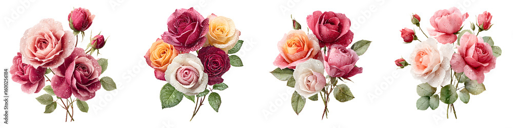 Naklejka premium Watercolor Rose Bouquet Collection: Romantic Floral Arrangements