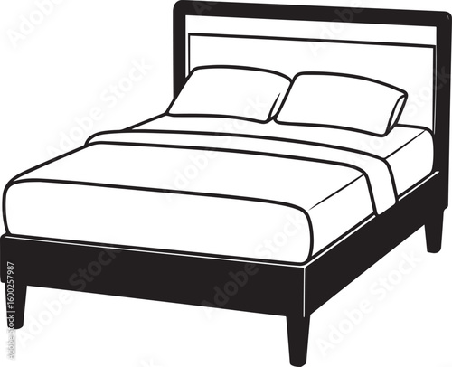 Modern Bed Silhouette in Black | Bedroom Furniture Icon Illustration Vector Format