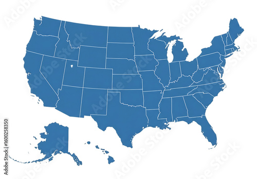 Simple U.S. Map with States in Solid Blue
