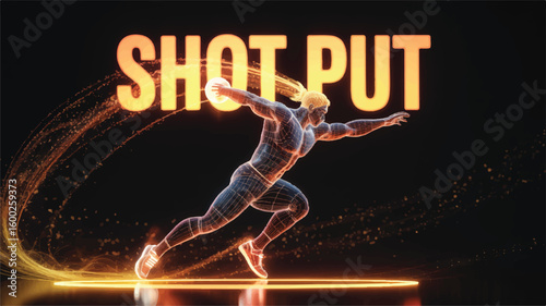 Digital illustration depicting a powerful male athlete performing a shot put throw.