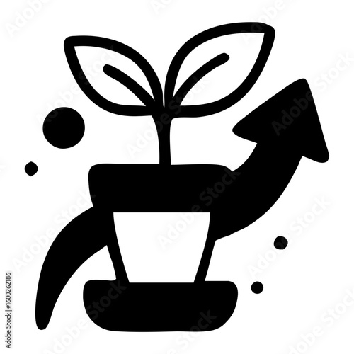 Minimalist Line Art Plant in Pot with Arrow Growth Icon