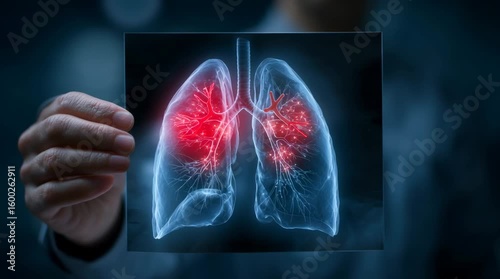 X-Ray Visualization of Human Lungs with Red Highlights for World Lung Cancer Awareness Day Video