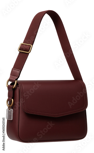 Crossbody satchel in deep burgundy with a fold-over flap and decorative stitching