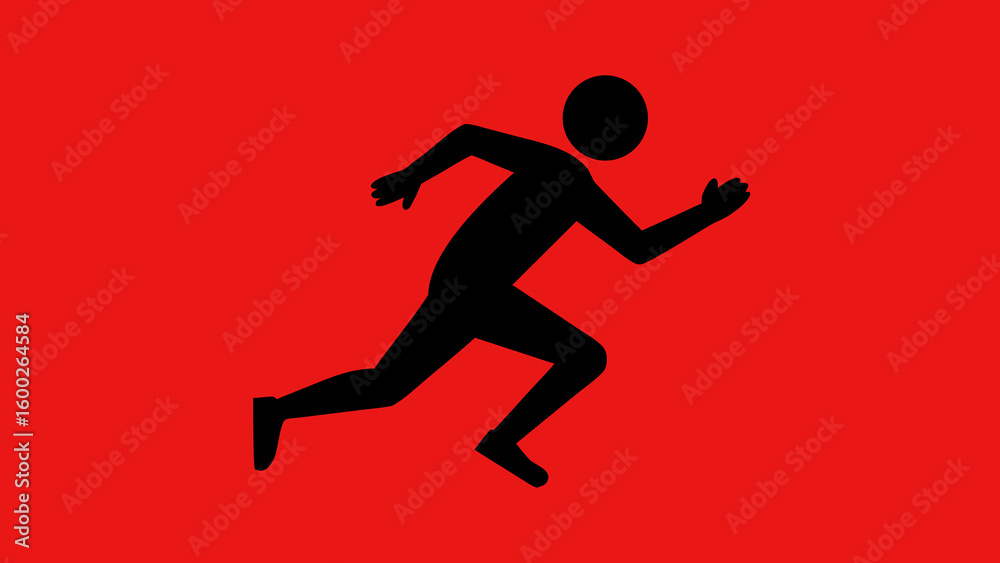 Naklejka premium Silhouetted running man depicted in black against a vibrant red background