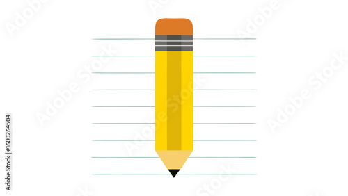 Illustration of a yellow pencil with an eraser on lined paper suitable for education