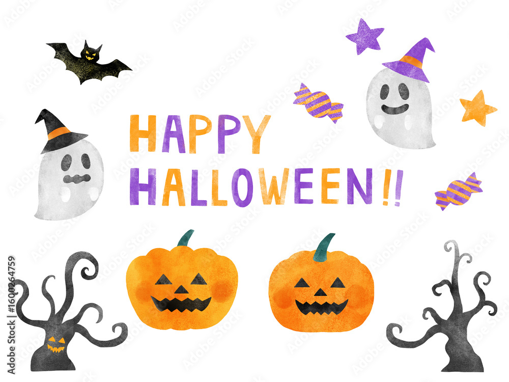 Obraz premium ハロウィンの水彩イラストセット
