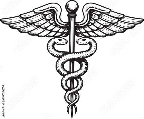 Caduceus Medical Symbol Illustration Representing Healthcare and Medicine