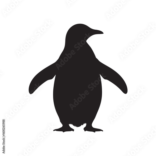 Penguin silhouette vector icon. Black graphic of a standing flightless bird. Simple animal shape for design, isolated on a white background. Antarctic wildlife symbol.