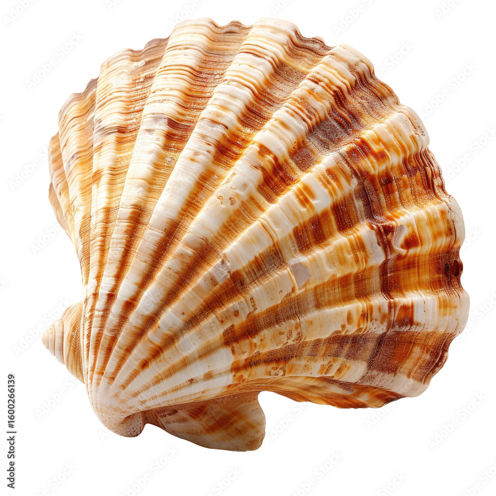 Fototapeta premium Close-up of a scallop shell, showing intricate patterns and colors