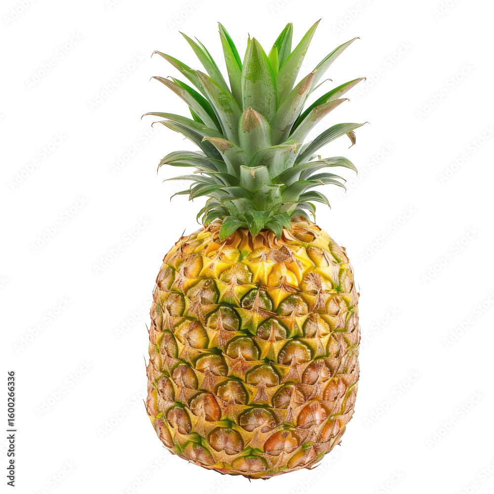 Fresh pineapple, bright yellow-gold skin, green crown Fresh pineapple, bright yellow-gold skin, green crown
