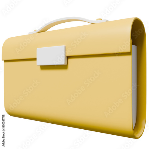 3D Cartoon Yellow Briefcase with Handle and White Lock