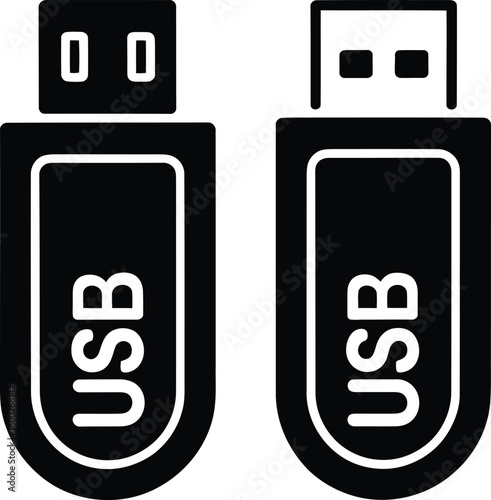 A minimal USB drive silhouette design on white background - A clean USB drive clipart