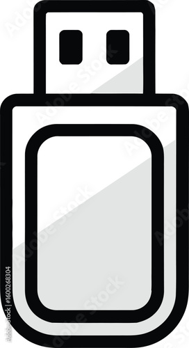 A minimal USB drive silhouette design on white background - A clean USB drive clipart