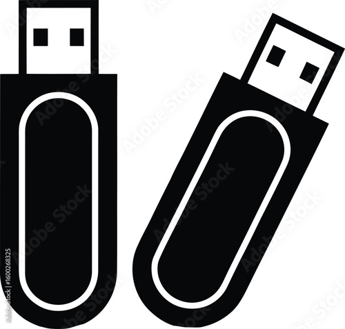 A minimal USB drive silhouette design on white background - A clean USB drive clipart
