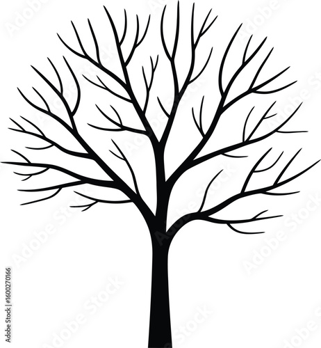 Minimalist Black Tree Silhouette on White Background Perfect for Graphic Design Illustration or Creative Projects Requiring a Clean and Simple Natural Element Easily Customizable and