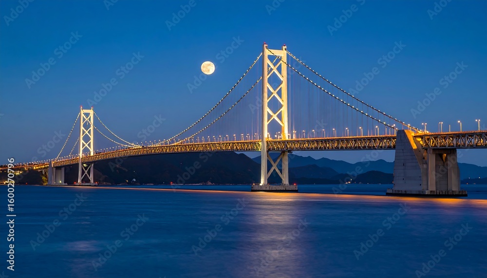 Fototapeta premium Nighttime view of illuminated cable-stayed bridge