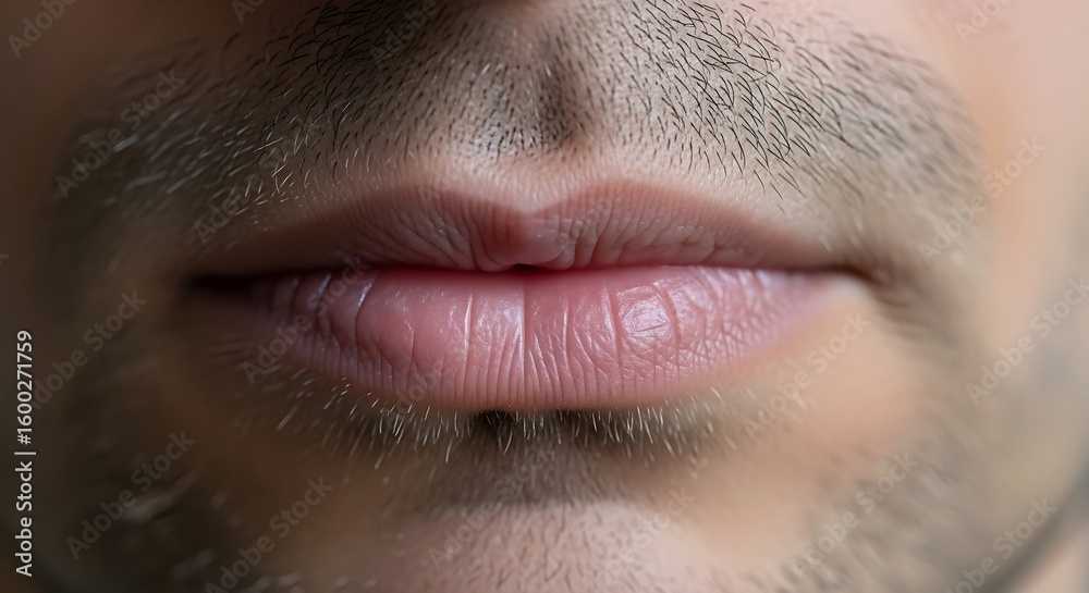 Obraz premium Close-up of Man's Lips and Facial Hair A Detailed Macro Photograph