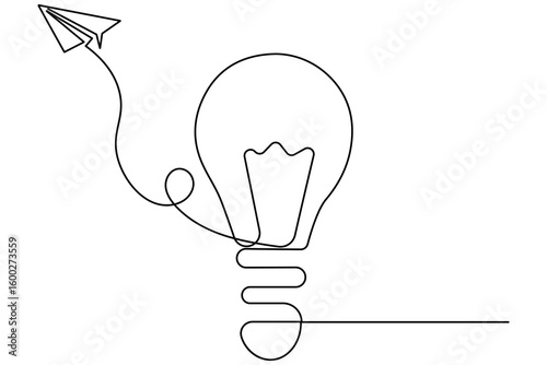 Light bulb continuous one line drawing white background minimalist style  electric and energy system isolated outline vector illustration