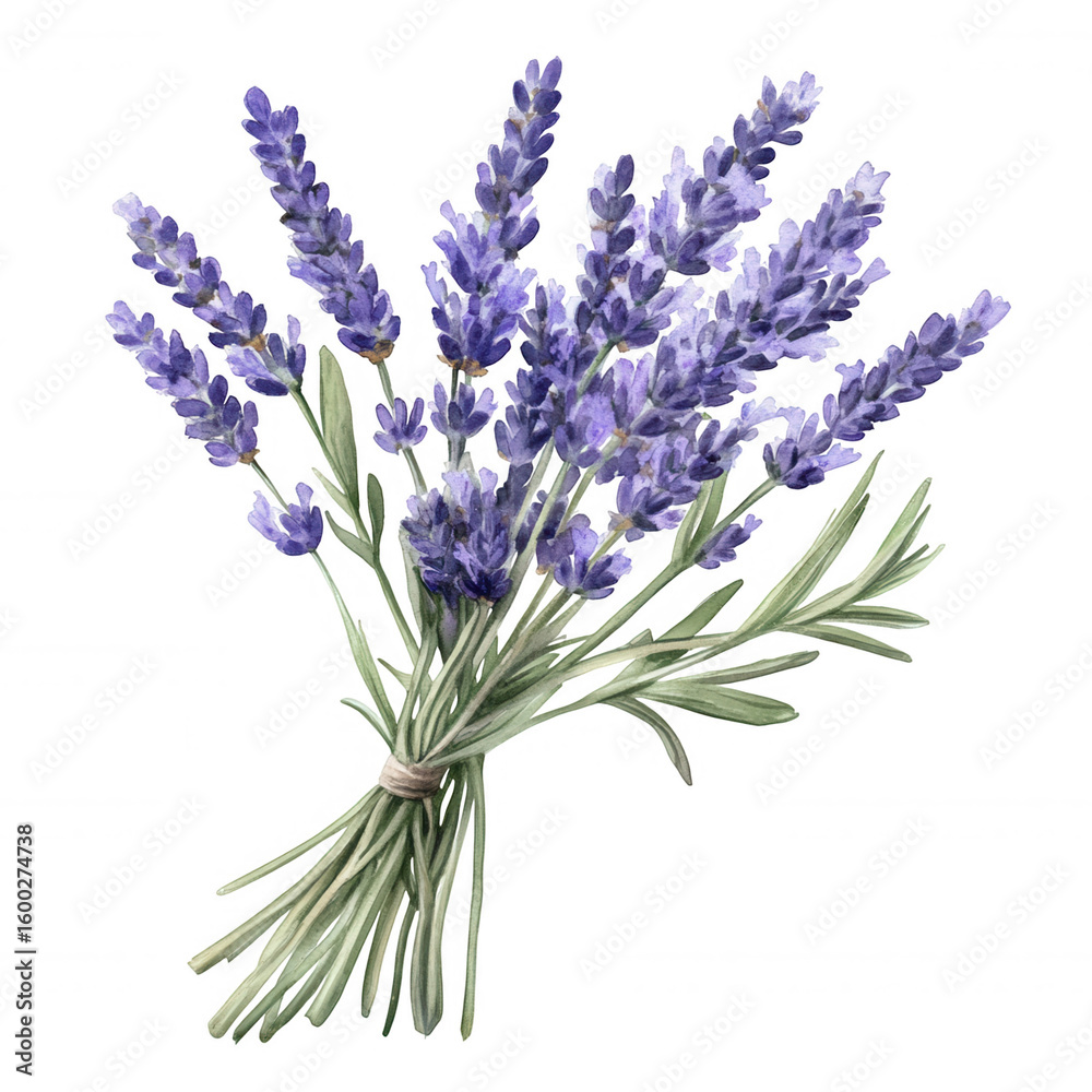 Obraz premium Watercolor lavender bouquet resting bound, translucent against delicately backdrop