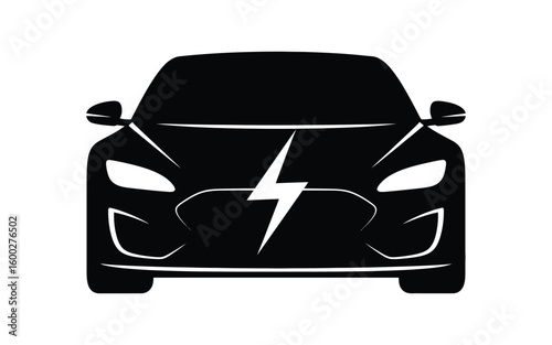 Modern electric car silhouette with lightning bolt signifies clean energy transportation and eco-friendly vehicle technology innovation