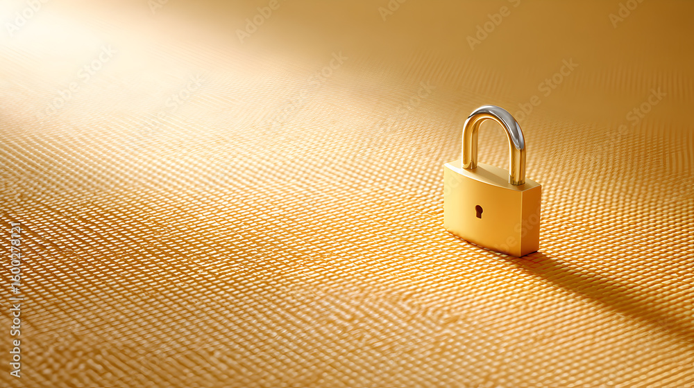 Fototapeta premium a shiny golden padlock placed on a textured surface, symbolizing security, privacy, and protection